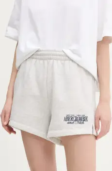Abercrombie & Fitch pantaloni scurti femei, culoarea gri, melanj, high waist, KI186-5045 imagine