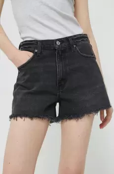 Abercrombie & Fitch pantaloni scurti femei, culoarea negru, neted, high waist imagine
