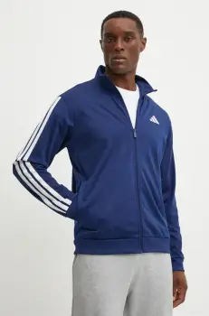 adidas bluza 3-Stripes barbati, culoarea albastru marin, cu imprimeu, JI8817 imagine
