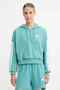 adidas bluza 3-Stripes culoarea verde, cu gluga, cu imprimeu, JX7677 imagine