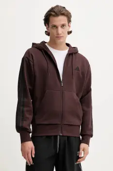 adidas bluza 3S culoarea maro, cu gluga, uni, JX0697 imagine