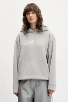 adidas bluza All Szn Holiday culoarea gri, cu gluga, cu imprimeu, JV5757 imagine