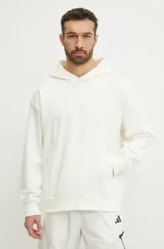 adidas bluza ALL SZN Luxe barbati, culoarea bej, cu gluga, neted, JJ3641 imagine