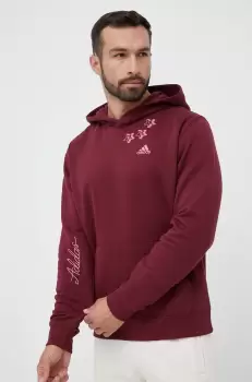 adidas bluza barbati, culoarea bordo, cu gluga, cu imprimeu imagine