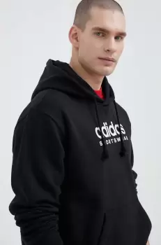 adidas bluza barbati, culoarea negru, cu gluga, cu imprimeu imagine