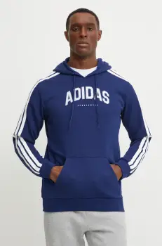 adidas bluza Collegiate barbati, culoarea albastru marin, cu gluga, cu imprimeu, JV6502 imagine
