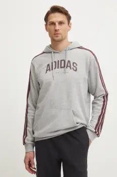 adidas bluza Collegiate barbati, culoarea gri, cu gluga, cu imprimeu, JV6505 imagine