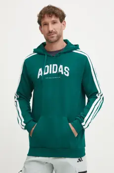 adidas bluza Collegiate barbati, culoarea verde, cu gluga, cu imprimeu, JV6506 imagine