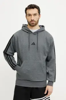 adidas bluza Essentials barbati, culoarea gri, cu gluga, cu imprimeu, JW4308 imagine