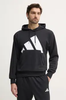 adidas bluza Essentials barbati, culoarea negru, cu gluga, cu imprimeu, IN6164 imagine