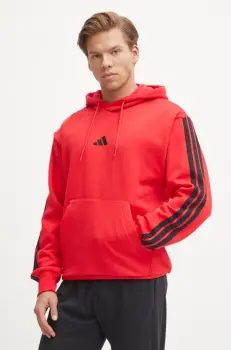 adidas bluza Essentials barbati, culoarea rosu, cu gluga, cu imprimeu, JE6298 imagine