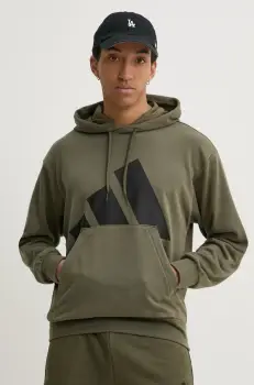 adidas bluza Essentials barbati, culoarea verde, cu gluga, cu imprimeu, JE8892 imagine