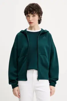 adidas bluza Essentials culoarea verde, cu gluga, uni, JW7876 imagine