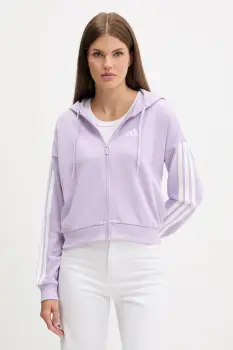 adidas bluza Essentials culoarea violet, cu gluga, cu imprimeu, JY3135 imagine