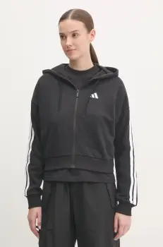 adidas bluza Essentials femei, culoarea negru, cu gluga, cu imprimeu, JE0052 imagine
