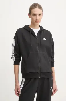 adidas bluza Essentials femei, culoarea negru, cu gluga, cu imprimeu, JE1283 imagine