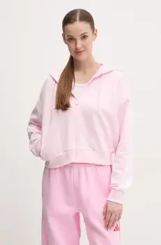 adidas bluza Essentials femei, culoarea roz, cu gluga, cu imprimeu, IS6998 imagine