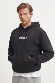 adidas bluza Essentials Linear barbati, culoarea negru, cu gluga, cu imprimeu, JN1759 imagine