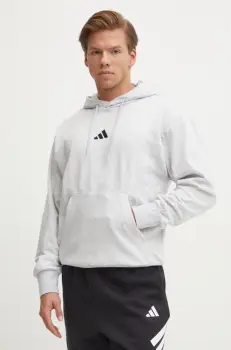 adidas bluza Feelcozy barbati, culoarea gri, cu gluga, melanj, JE3803 imagine