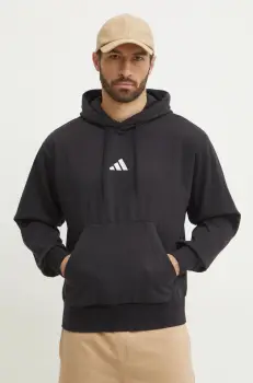 adidas bluza Feelcozy barbati, culoarea negru, cu gluga, cu imprimeu, JE3807 imagine