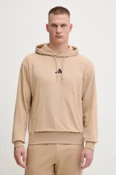 adidas bluza Feelcozy culoarea bej, cu gluga, uni, JX3325 imagine