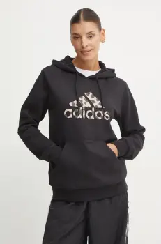 adidas bluza femei, culoarea negru, cu gluga, cu imprimeu, IW5152 imagine