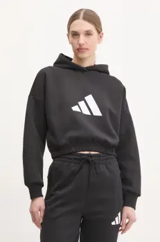 adidas bluza Future Icons femei, culoarea negru, cu gluga, cu imprimeu, JE0136 imagine