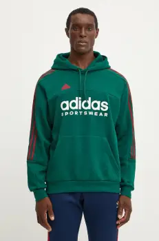 adidas bluza Tiro barbati, culoarea verde, cu gluga, cu imprimeu, IY4521 imagine