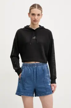 adidas bluza W AOP Blur femei, culoarea negru, cu gluga, cu imprimeu, JC6244 imagine