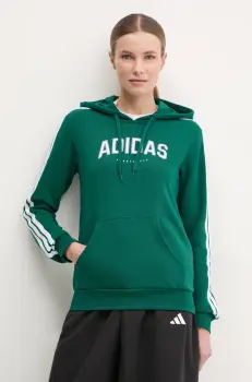 adidas bluza W L SOFTS Collegiate femei, culoarea verde, cu gluga, cu imprimeu, JV9154 imagine