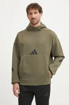 adidas bluza Z.N.E. barbati, culoarea verde, cu gluga, cu imprimeu, JD5321 imagine