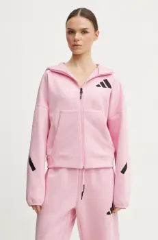 adidas bluza Z.N.E. femei, culoarea roz, cu gluga, cu imprimeu, JC5393 imagine
