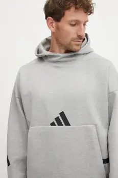 adidas bluza ZNE barbati, culoarea gri, cu gluga, cu imprimeu, JE3070 imagine