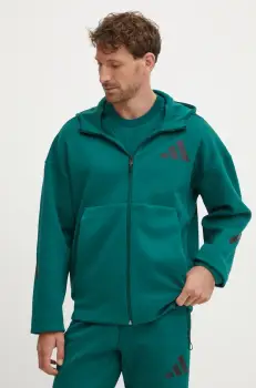 adidas bluza ZNE barbati, culoarea verde, cu gluga, cu imprimeu, JF6539 imagine