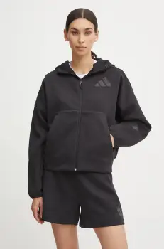 adidas bluza ZNE femei, culoarea negru, cu gluga, neted, JE7848 imagine