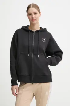 adidas by Stella McCartney bluza femei, culoarea negru, cu gluga, cu imprimeu, JF6337 imagine