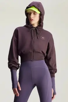 adidas by Stella McCartney bluza trening culoarea violet, cu gluga, neted, IZ5011 imagine