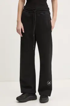 adidas by Stella McCartney pantaloni de trening din bumbac femei, culoarea negru, cu imprimeu, JJ0102 imagine