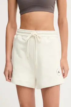 adidas by Stella McCartney pantaloni scurti de antrenament culoarea bej, uni, high waist, JX6786 imagine