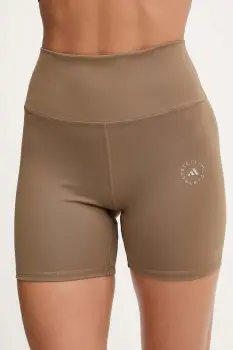 adidas by Stella McCartney pantaloni scurti de yoga culoarea maro, uni, high waist, KA0631 imagine