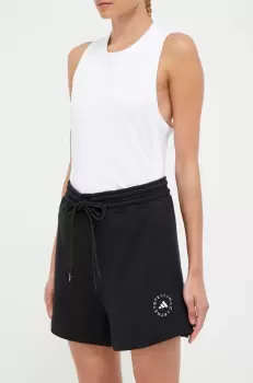 adidas by Stella McCartney pantaloni scurti din bumbac Terry culoarea negru, neted, high waist imagine