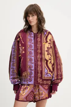 adidas geaca bomber x Farm Rio culoarea bordo, de tranzitie, oversize, JL8621 imagine