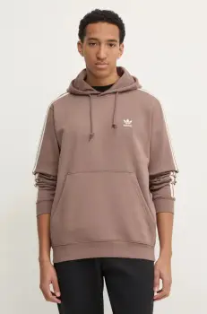 adidas Originals bluza 3-Stripes barbati, culoarea maro, cu gluga, cu imprimeu, JP1000 imagine