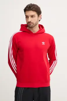 adidas Originals bluza 3-Stripes barbati, culoarea rosu, cu gluga, cu imprimeu, IR9868 imagine