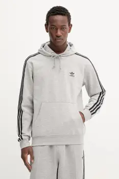 adidas Originals bluza 3-Stripes culoarea gri, cu gluga, cu imprimeu, JY1376 imagine