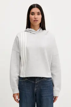 adidas Originals bluza 3-Stripes culoarea gri, cu gluga, melanj, JW3596 imagine