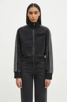 adidas Originals bluza Adicolor Denim Tracktop femei, culoarea negru, cu imprimeu, JD3110 imagine