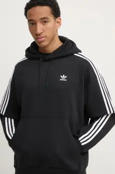 adidas Originals bluza BAGGY HOODIE barbati, culoarea negru, cu gluga, cu imprimeu, JC6251 imagine
