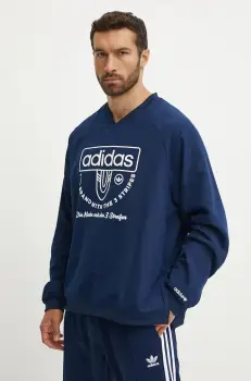 adidas Originals bluza barbati, culoarea albastru marin, cu imprimeu, IW3245 imagine