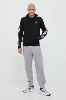 adidas Originals bluza barbati, culoarea negru, cu gluga, cu imprimeu imagine